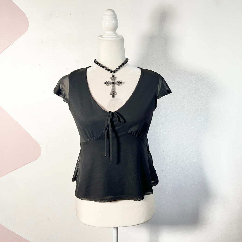 Gothic Black Mesh Babydoll Top Women's Medium Grunge Whimsigoth